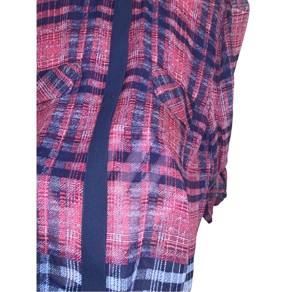 BCBGMAXAZRIA chiffon plaid tunic length button down top - Picture 2 of 7